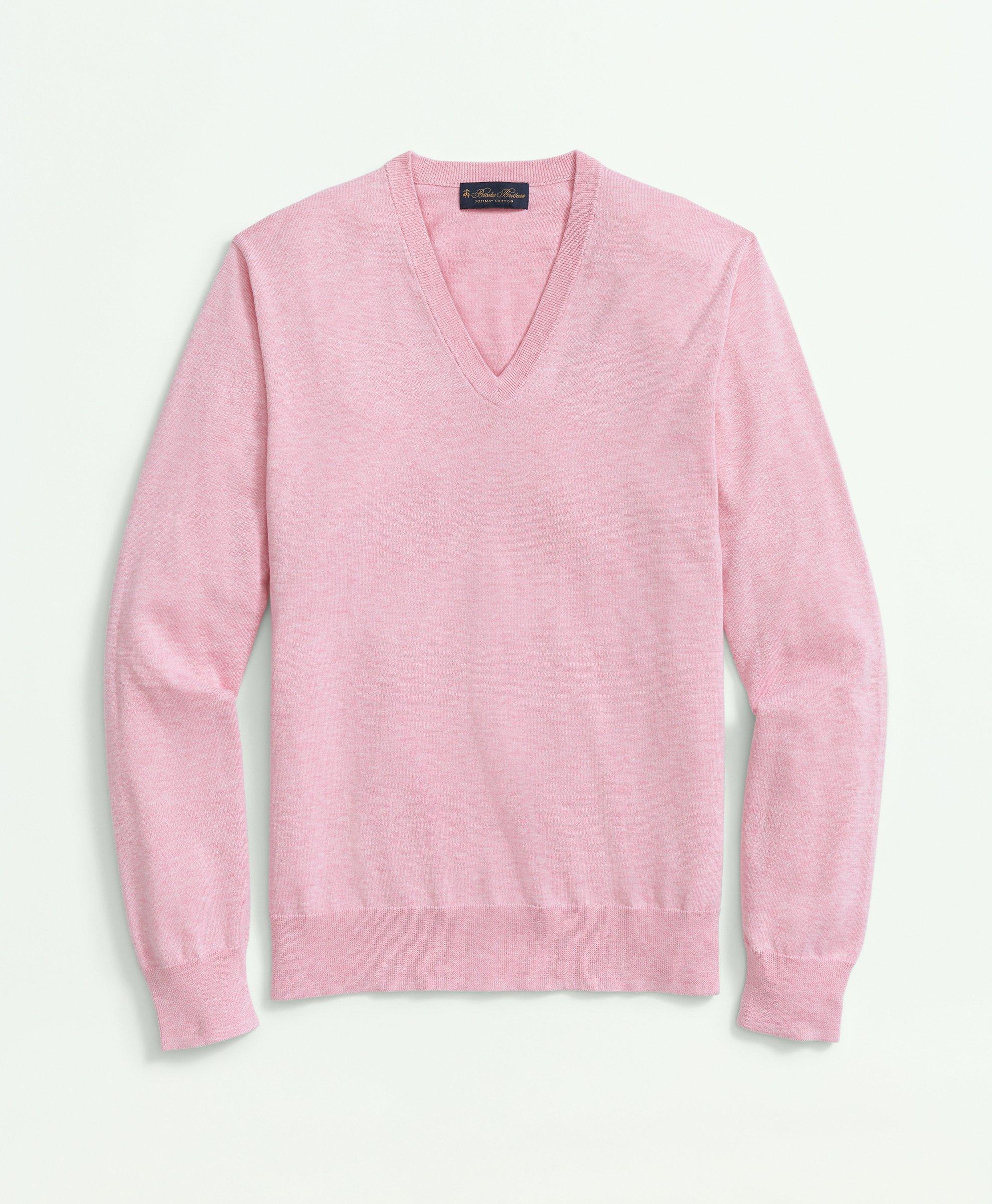 Brooks Brothers Supima Cotton V-neck Sweater | Pink | Size Medium