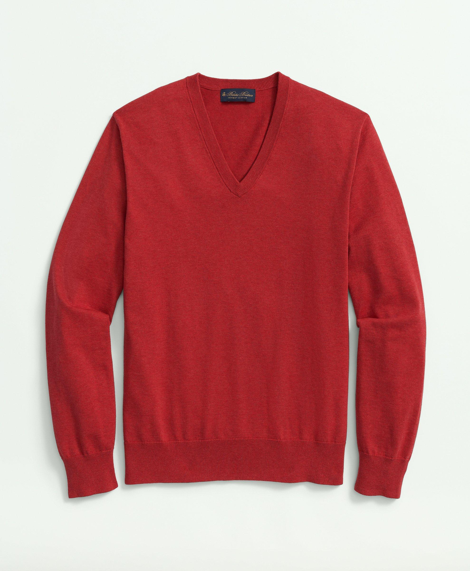 Brooks Brothers Supima Cotton V-neck Sweater | Red | Size Medium