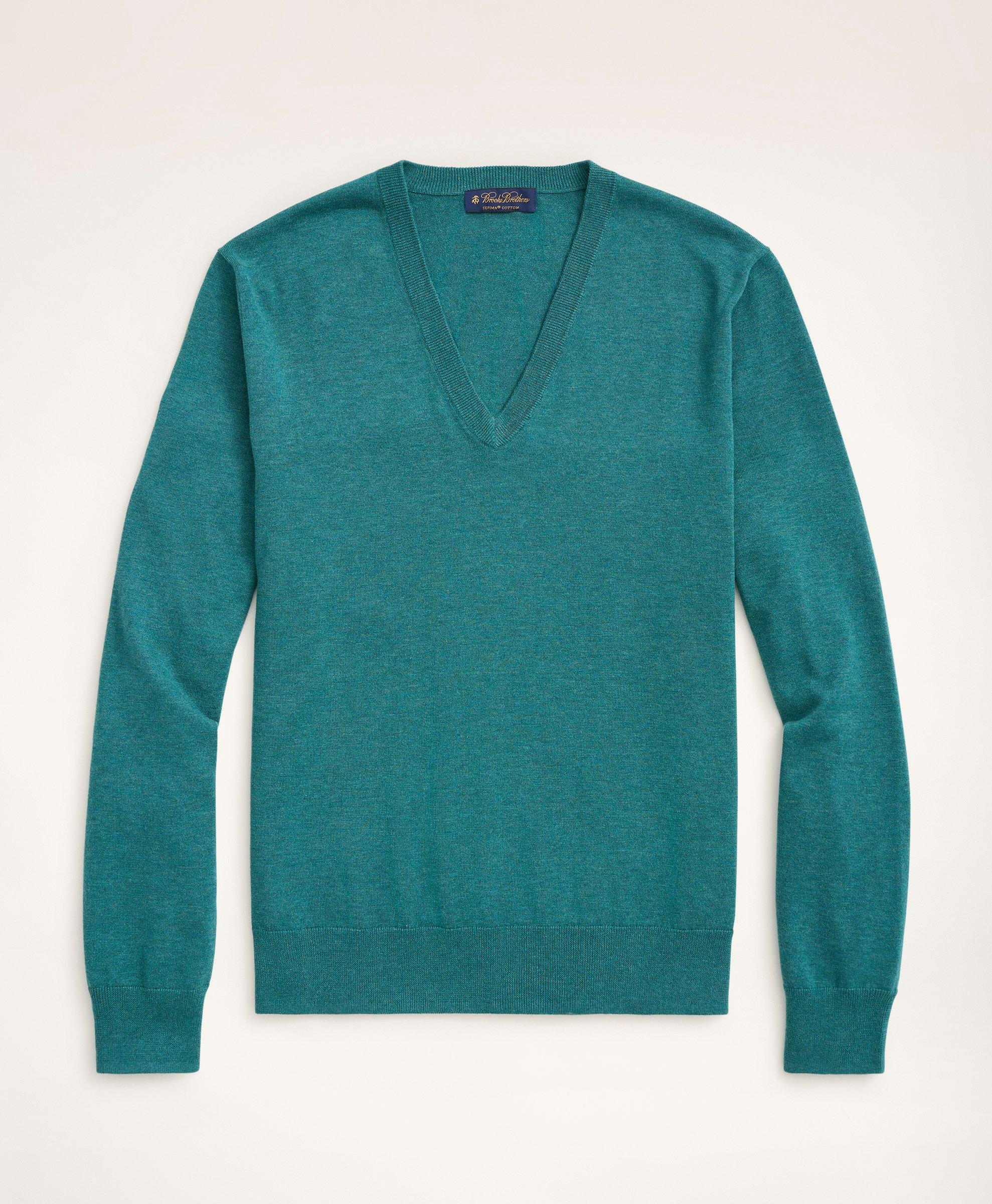 Brooks Brothers Supima Cotton V-neck Sweater | Teal Heather | Size Small