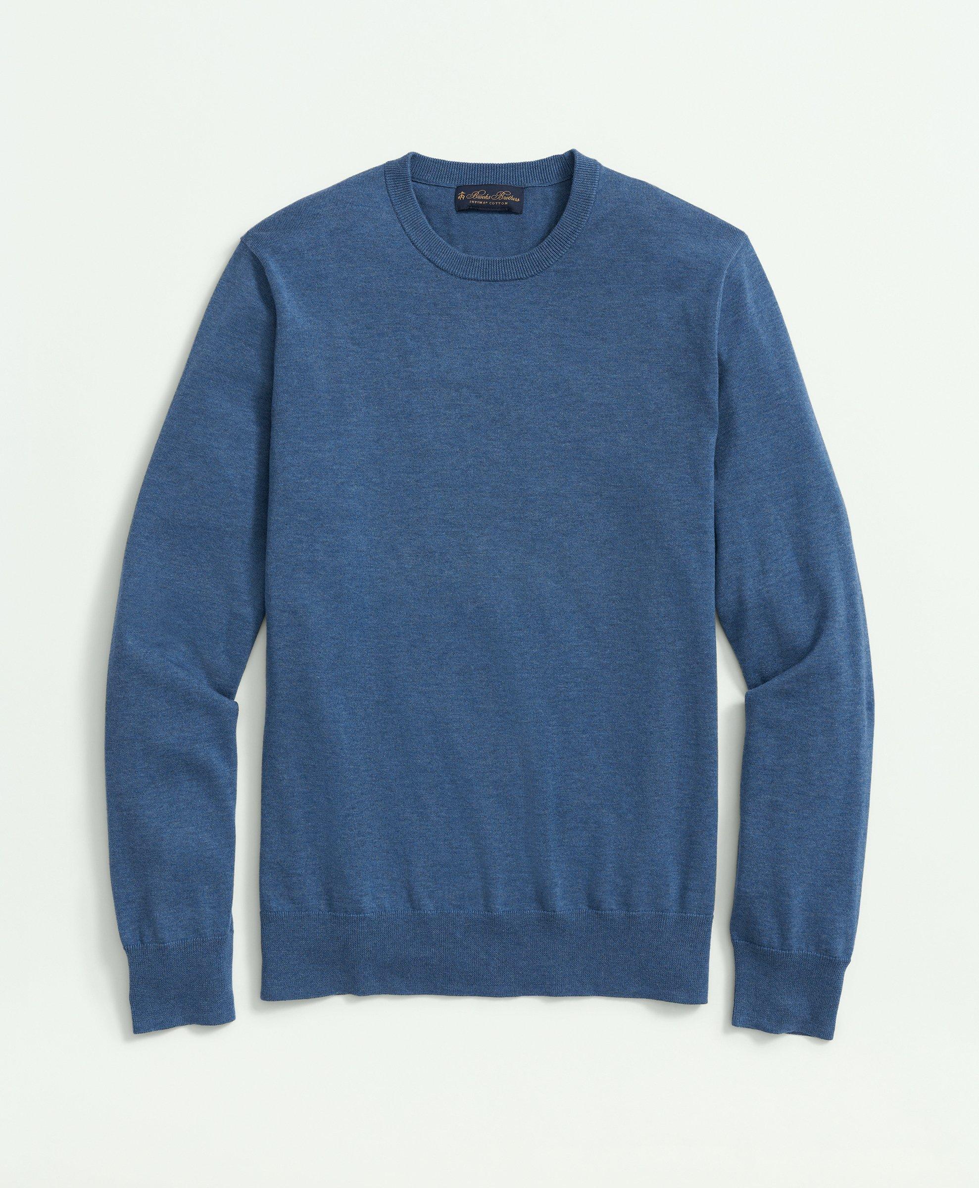 Brooks Brothers Supima Cotton Crewneck Sweater In Dark Blue Heather