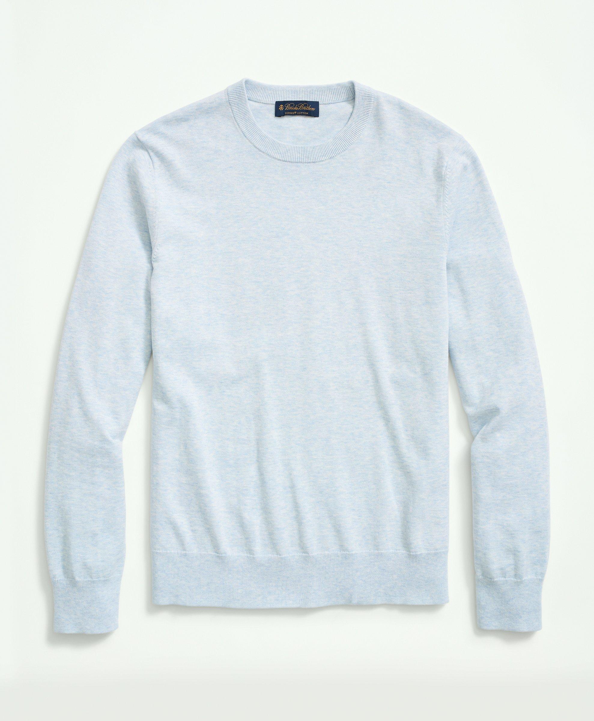 Brooks Brothers Supima Cotton Crewneck Sweater | Light Blue Heather | Size Small