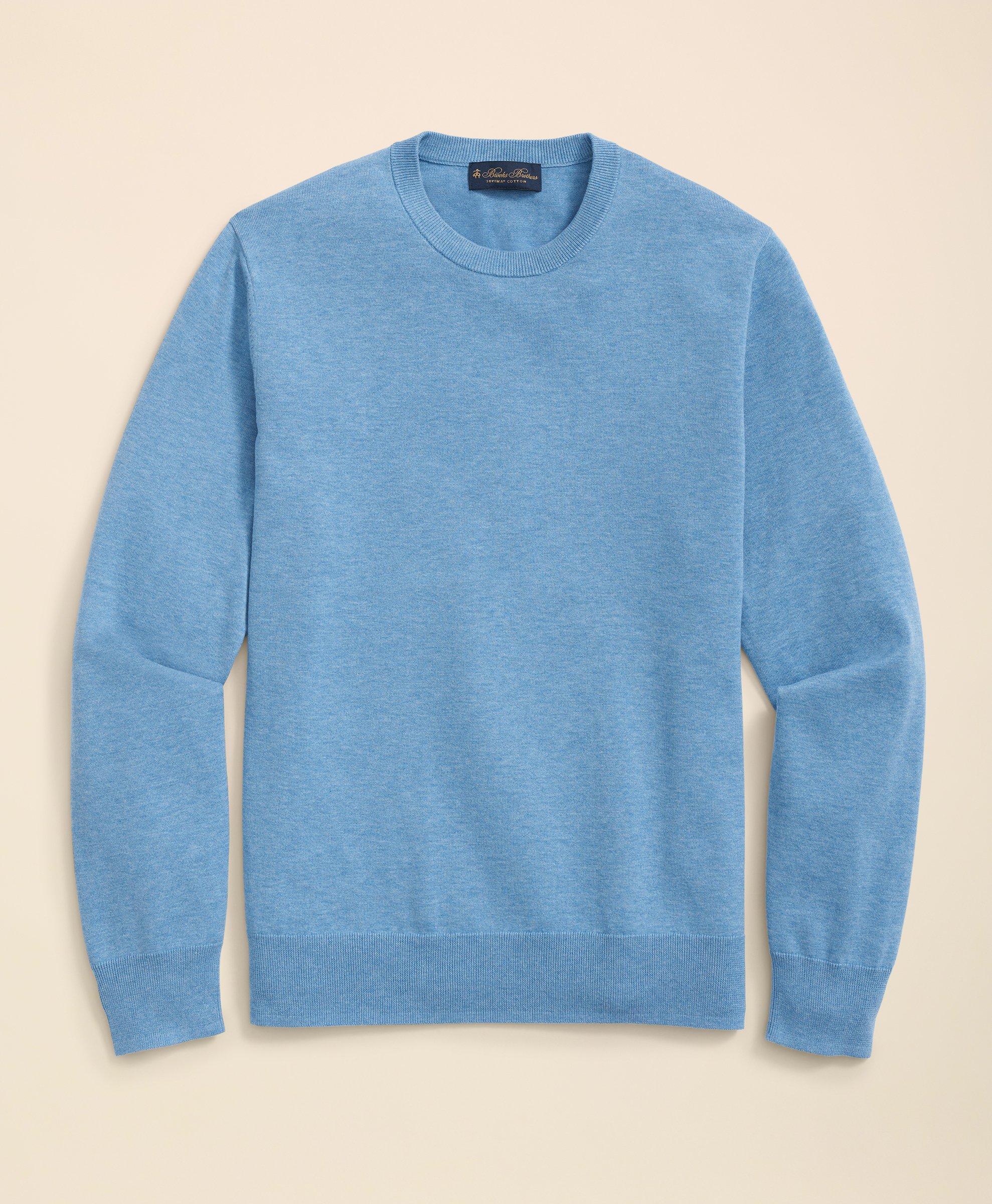 Brooks Brothers Supima Cotton Crewneck Sweater | Light Blue Heather | Size Small