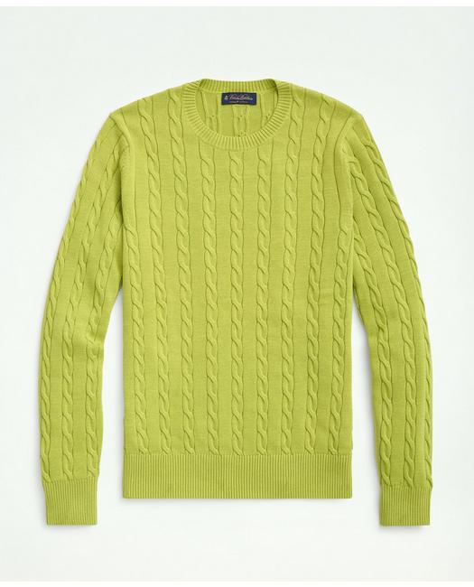Brooks Brothers Supima Cotton Cable Crewneck Sweater | Jade Heather | Size Small In Citron