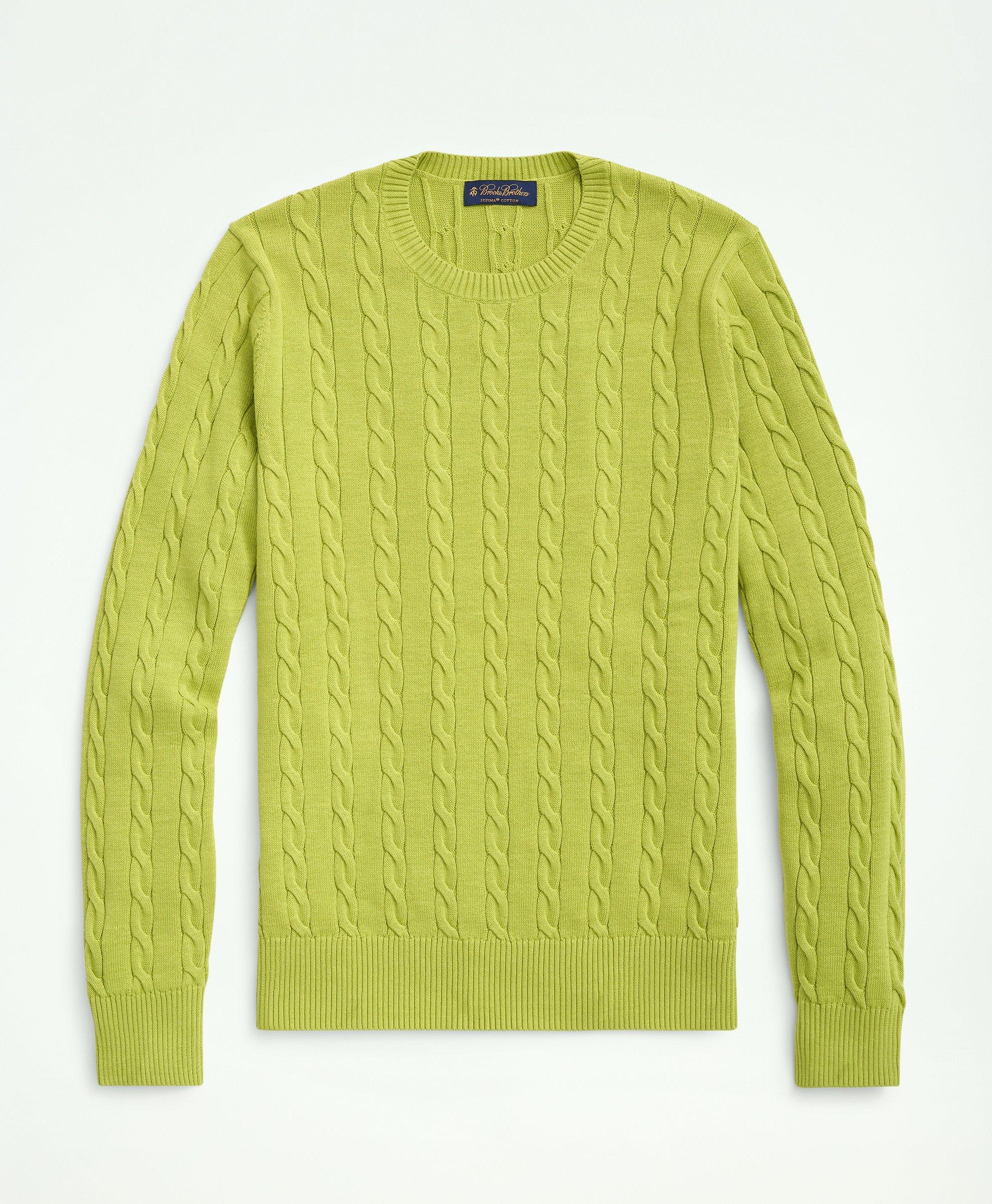 Brooks Brothers Supima Cotton Cable Crewneck Sweater | Jade Heather | Size Xl In Citron
