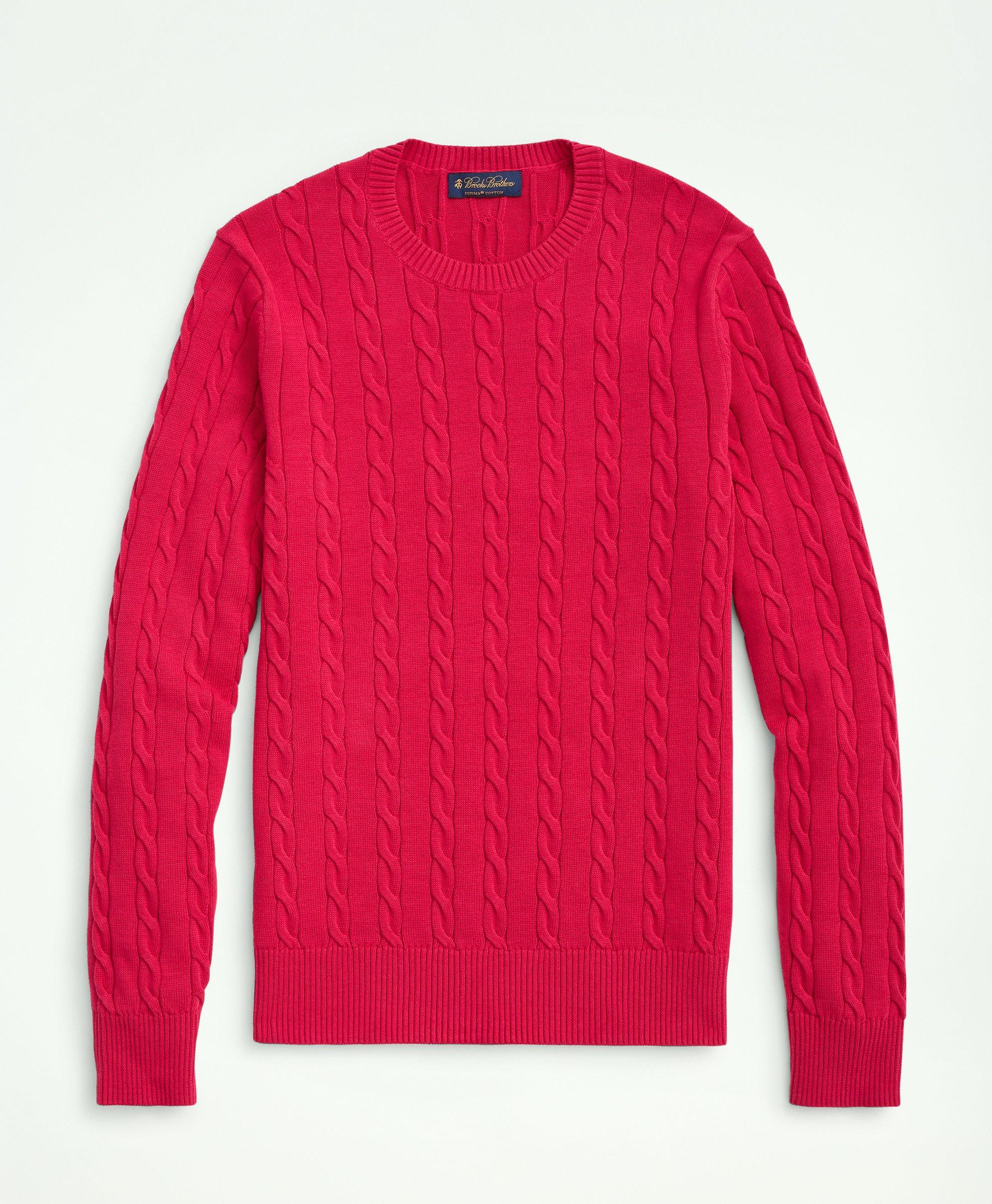 Brooks Brothers Supima Cotton Cable Crewneck Sweater | Dark Pink | Size Large