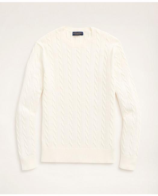 Brooks Brothers Supima Cotton Cable Crewneck Sweater | Ivory | Size Xl