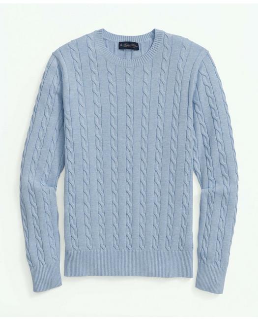 Brooks Brothers Supima Cotton Cable Crewneck Sweater | Light Blue Heather | Size Xl