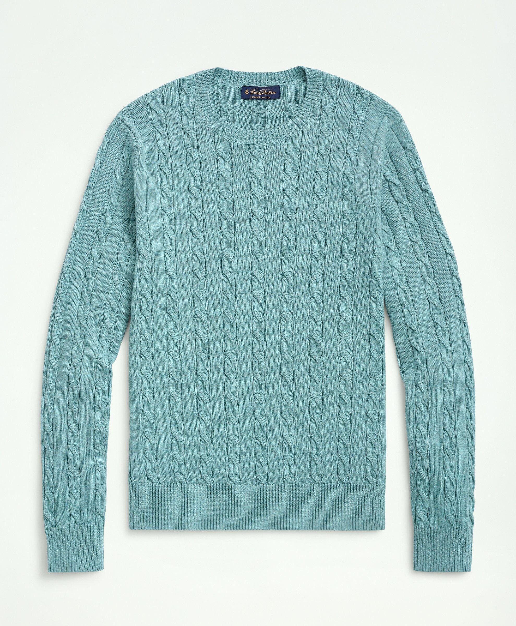 Brooks Brothers Supima Cotton Cable Crewneck Sweater | Turquoise Heather | Size Small
