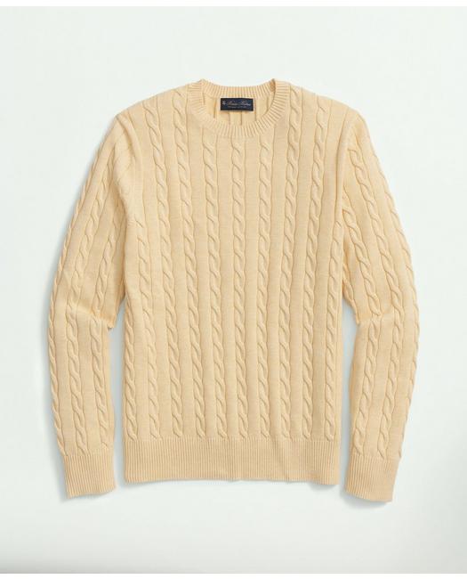 Brooks Brothers Supima Cotton Cable Crewneck Sweater | Yellow Heather | Size Large