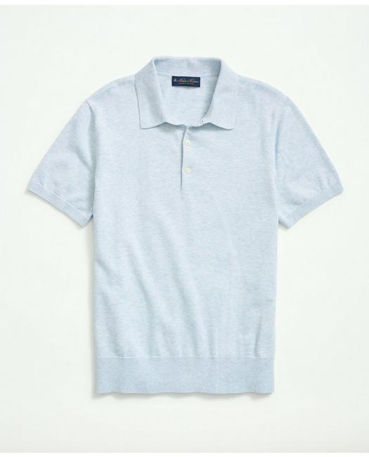Brooks Brothers Supima Cotton Short-sleeve Polo Sweater | Light Blue Heather | Size Xs