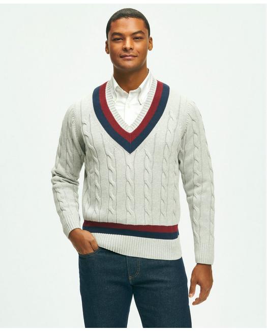 Shop Brooks Brothers Vintage-inspired Tennis V-neck Sweater In Supima Cotton | Grey Heather | Size Medium