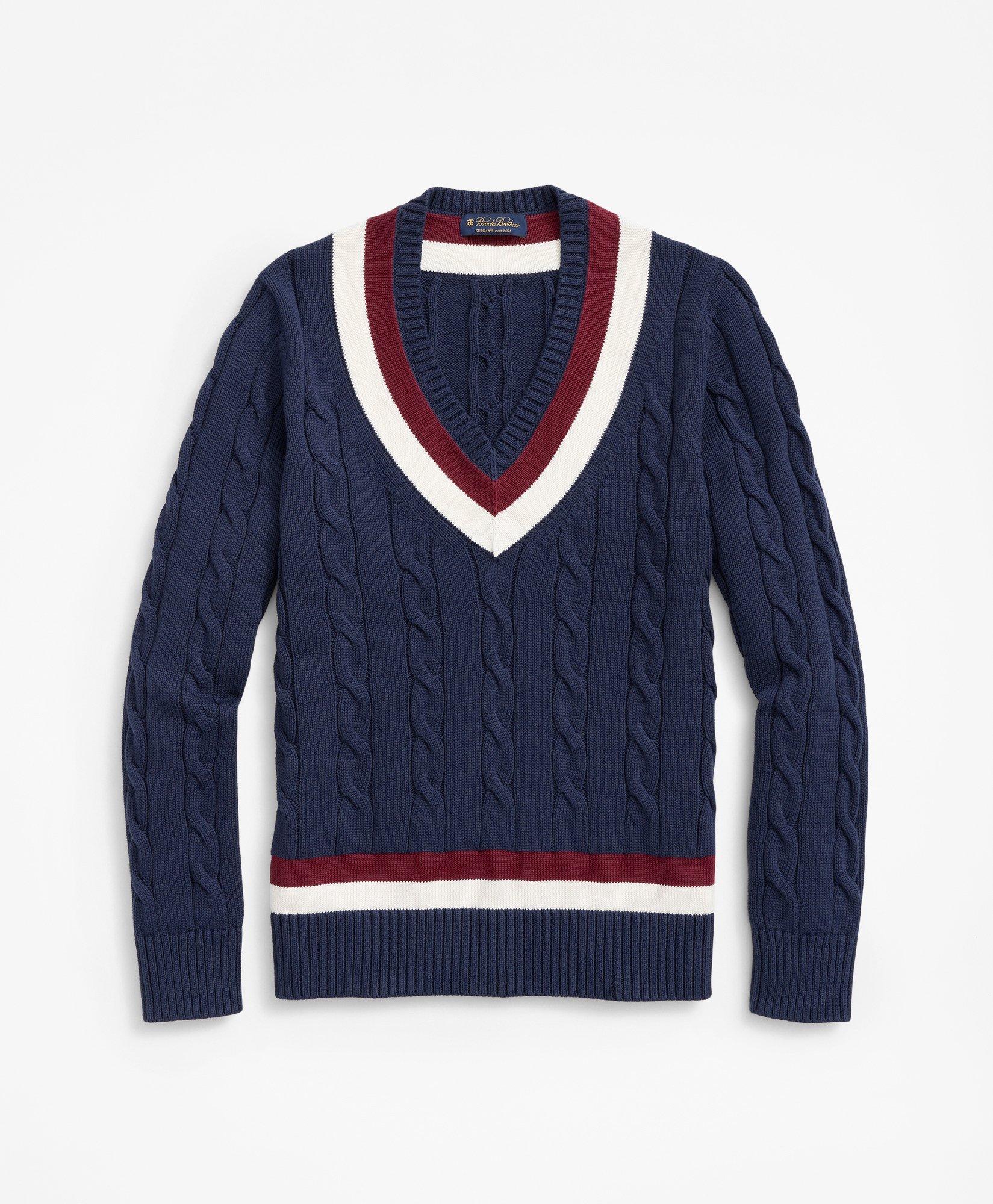 Vintage-Inspired Tennis V-Neck Sweater in Supima® Cotton