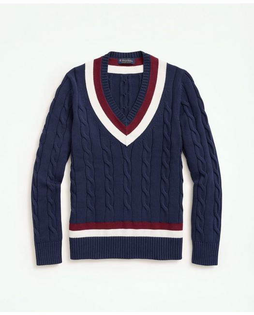 Brooks Brothers Vintage-inspired Tennis V-neck Sweater In Supima Cotton | Navy | Size Large