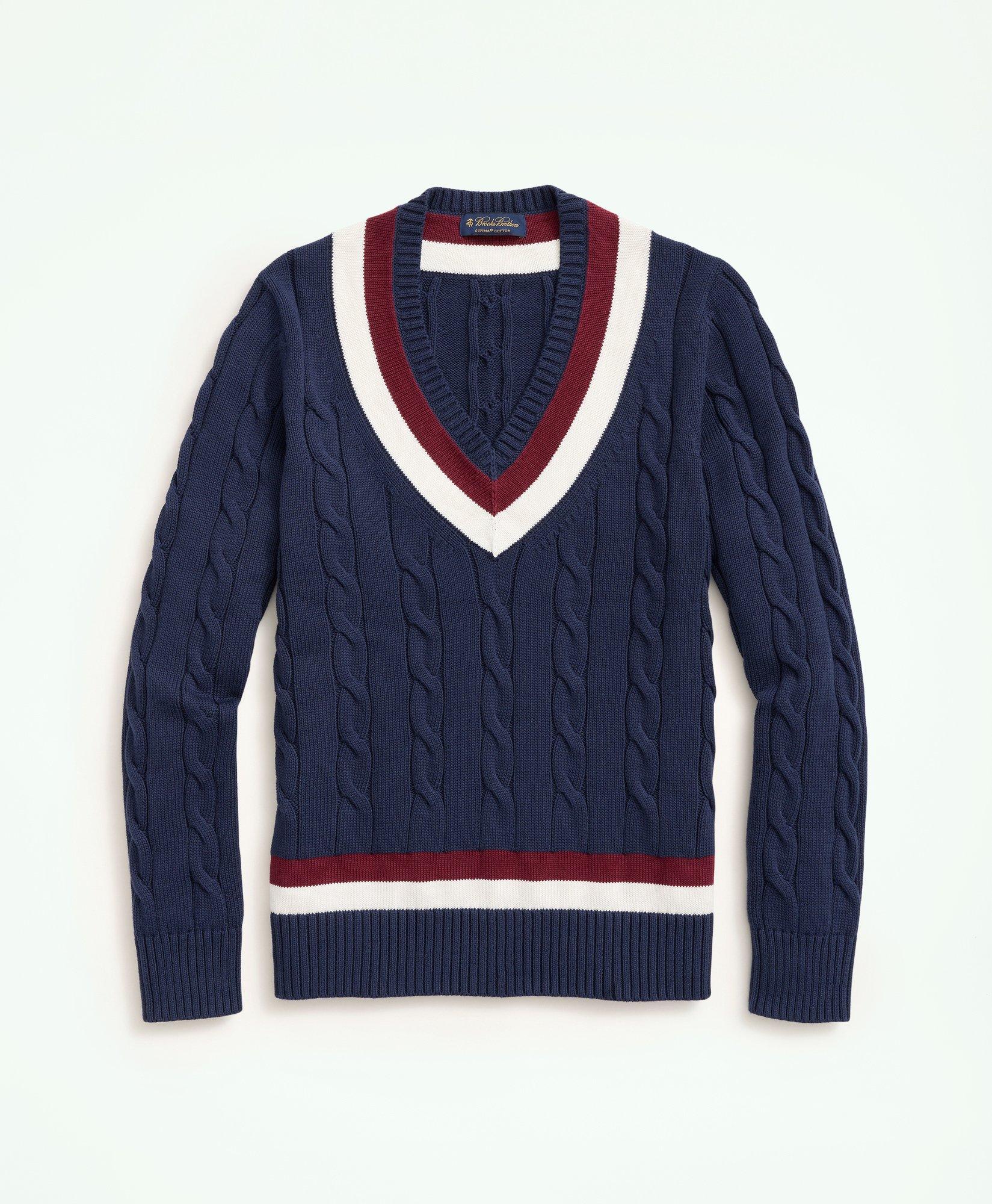 Brooks Brothers Vintage-inspired Tennis V-neck Sweater In Supima Cotton | Navy | Size 2xl
