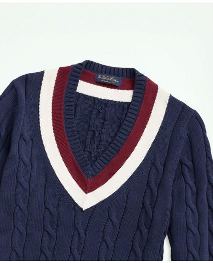 Vintage-Inspired Tennis V-Neck Sweater in Supima Cotton