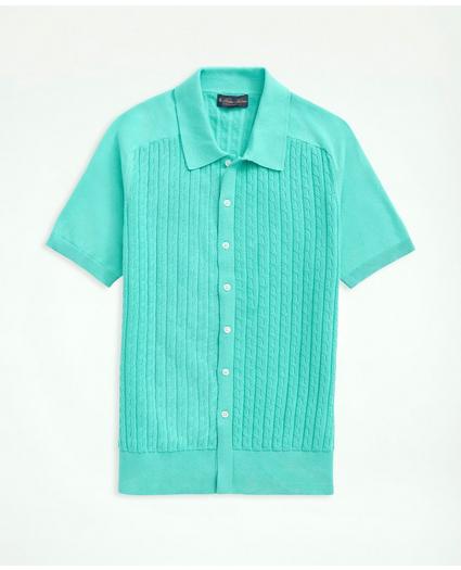 Cotton Cable-Knit Short-Sleeve Polo Sweater