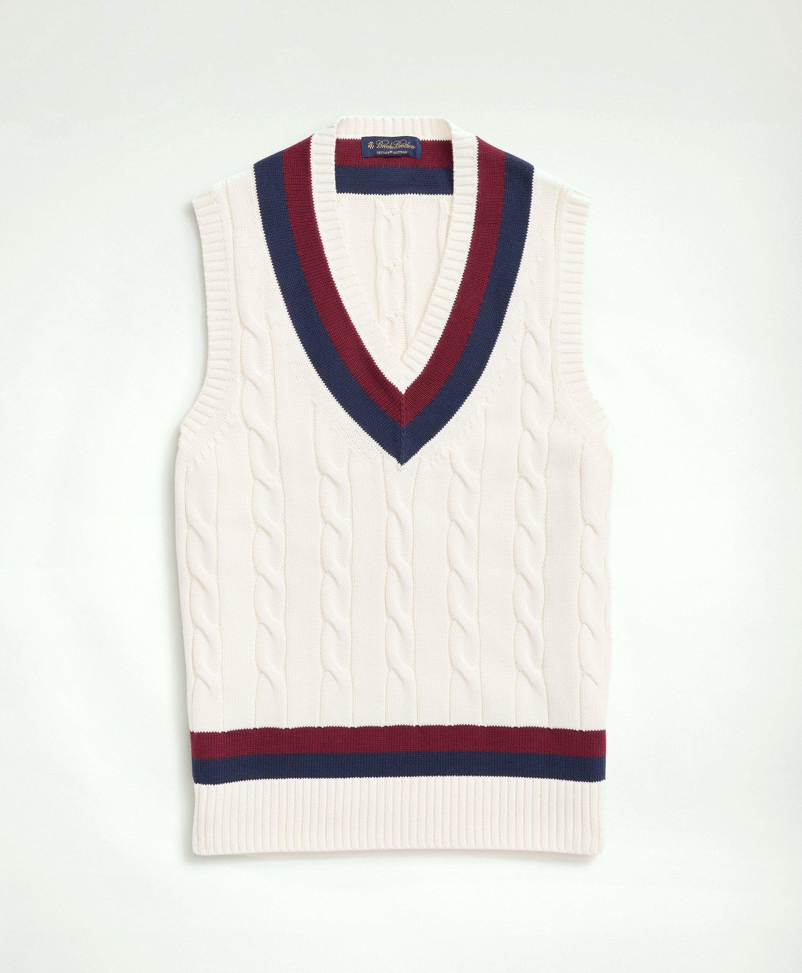 Brooks Brothers Vintage-inspired Tennis V-neck Vest In Supima Cotton | Ivory | Size Small