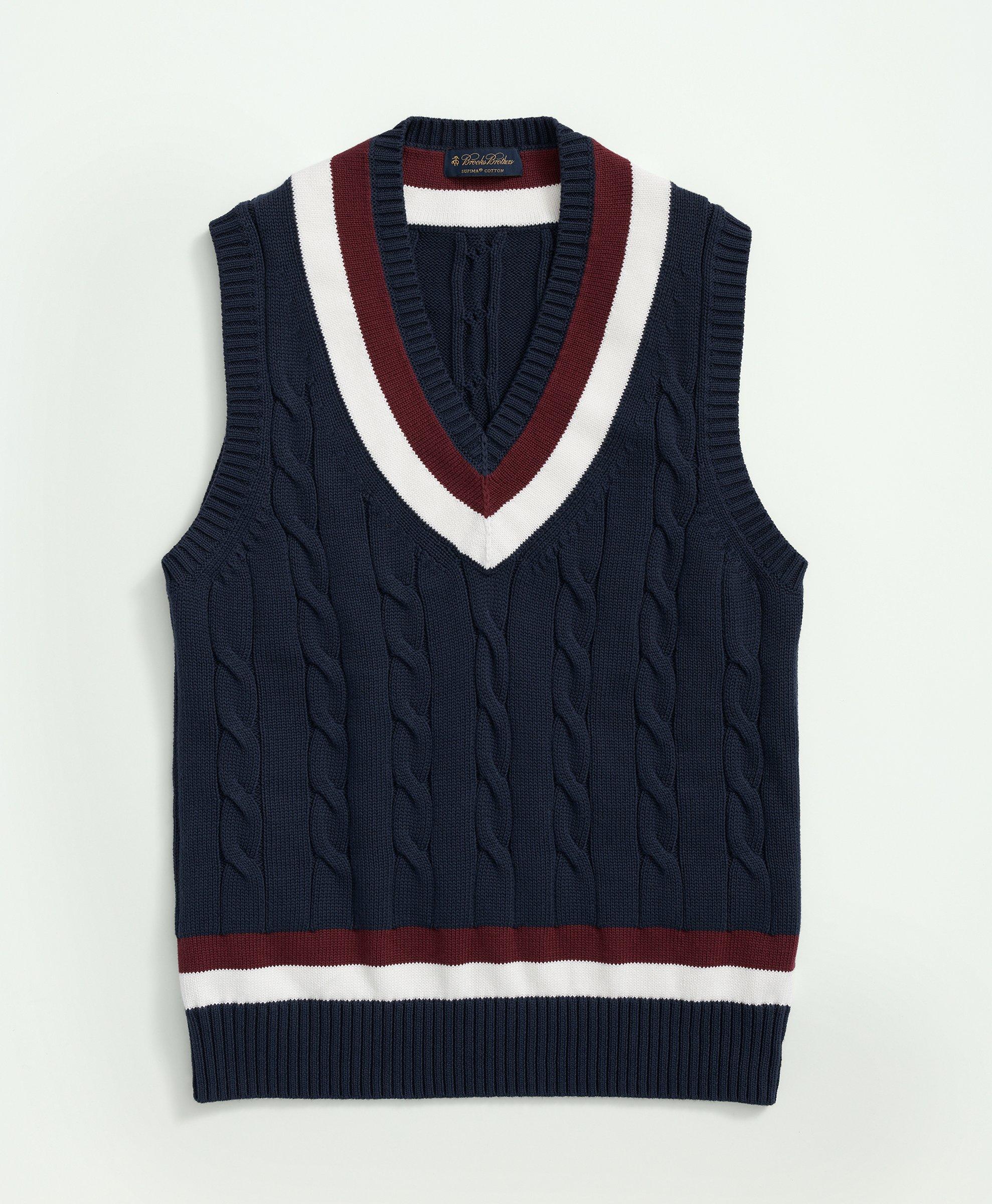 POLO RALPH LAUREN CABLE-KNIT COTTON V-NECK SWEATER VEST