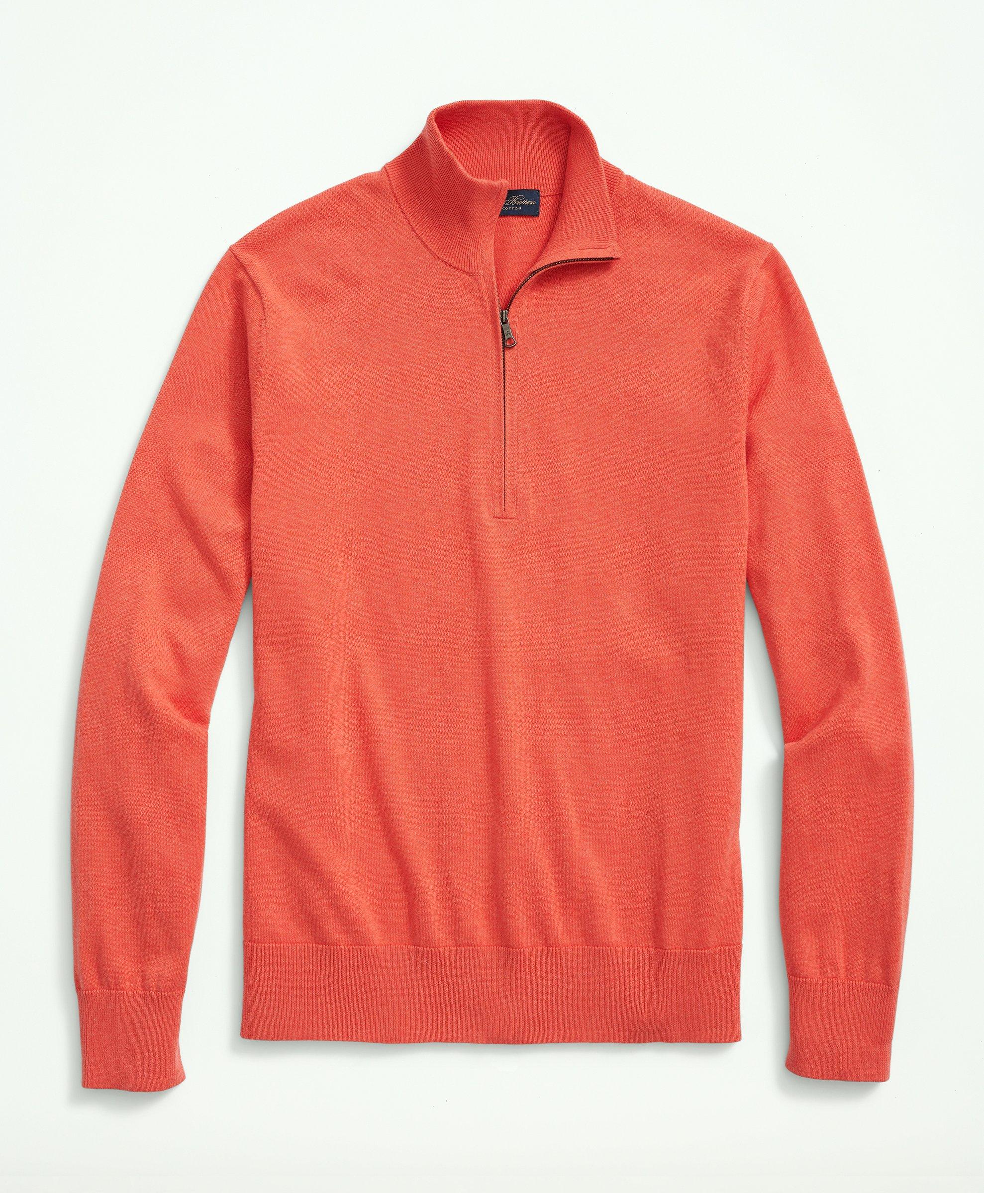 Brooks Brothers Supima Cotton Half-zip Sweater | Bright Orange | Size Small