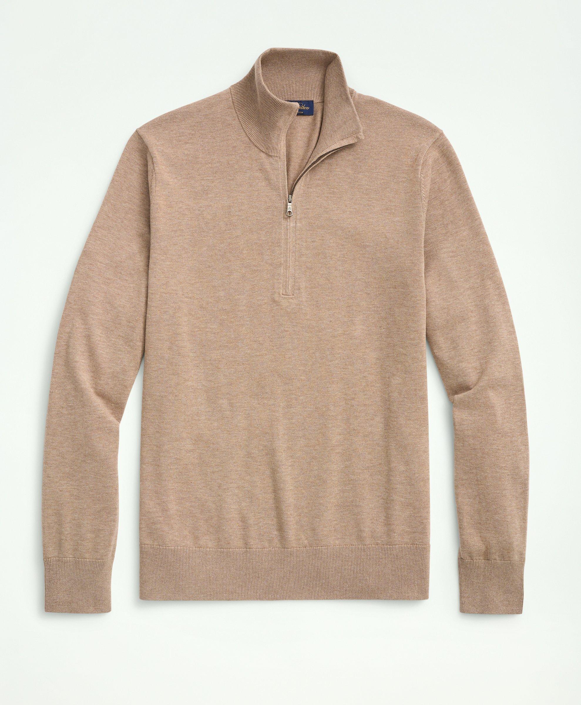 Brooks Brothers Supima Cotton Half-zip Sweater | Brown Heather | Size Small