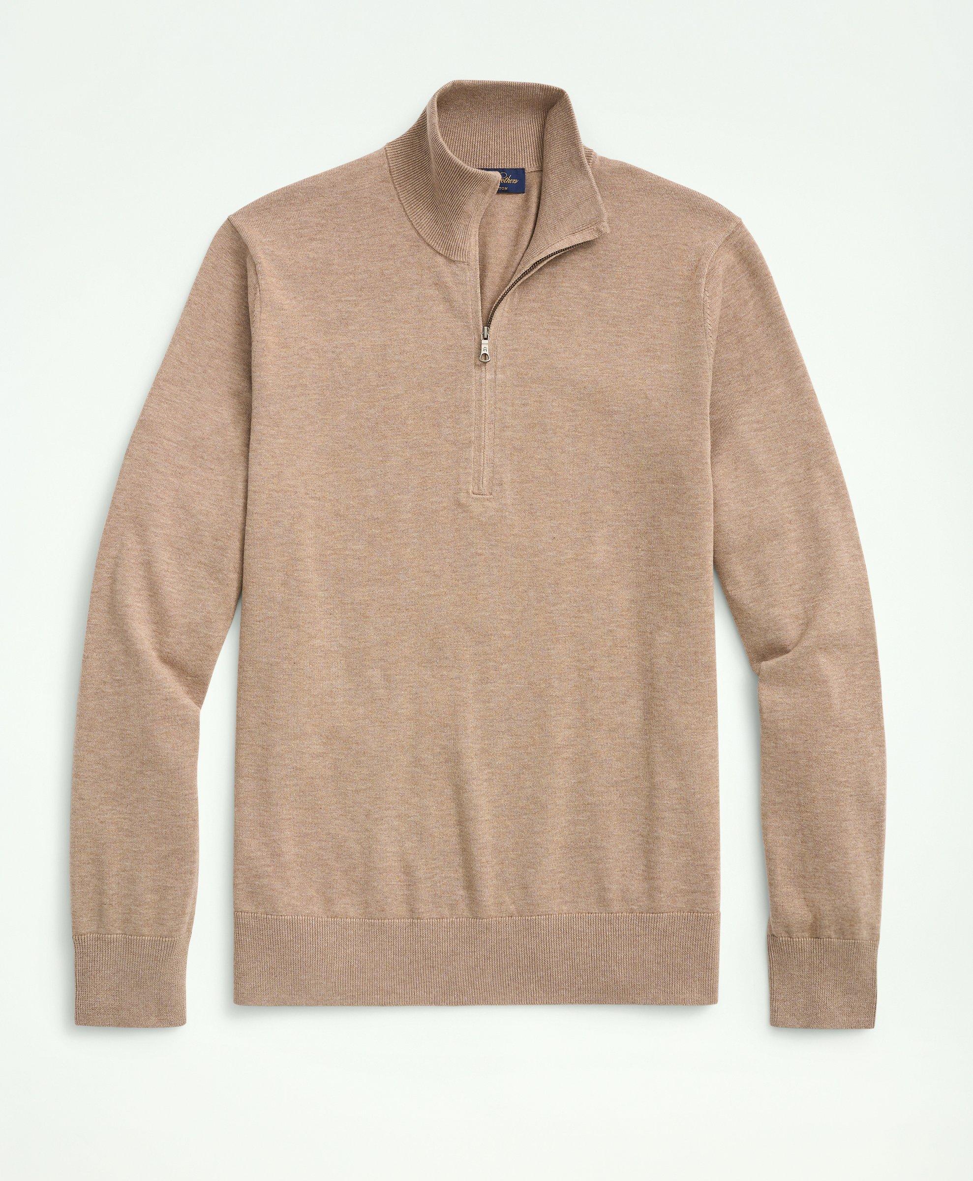 Brooks Brothers Supima Cotton Half-zip Sweater | Brown Heather | Size Small