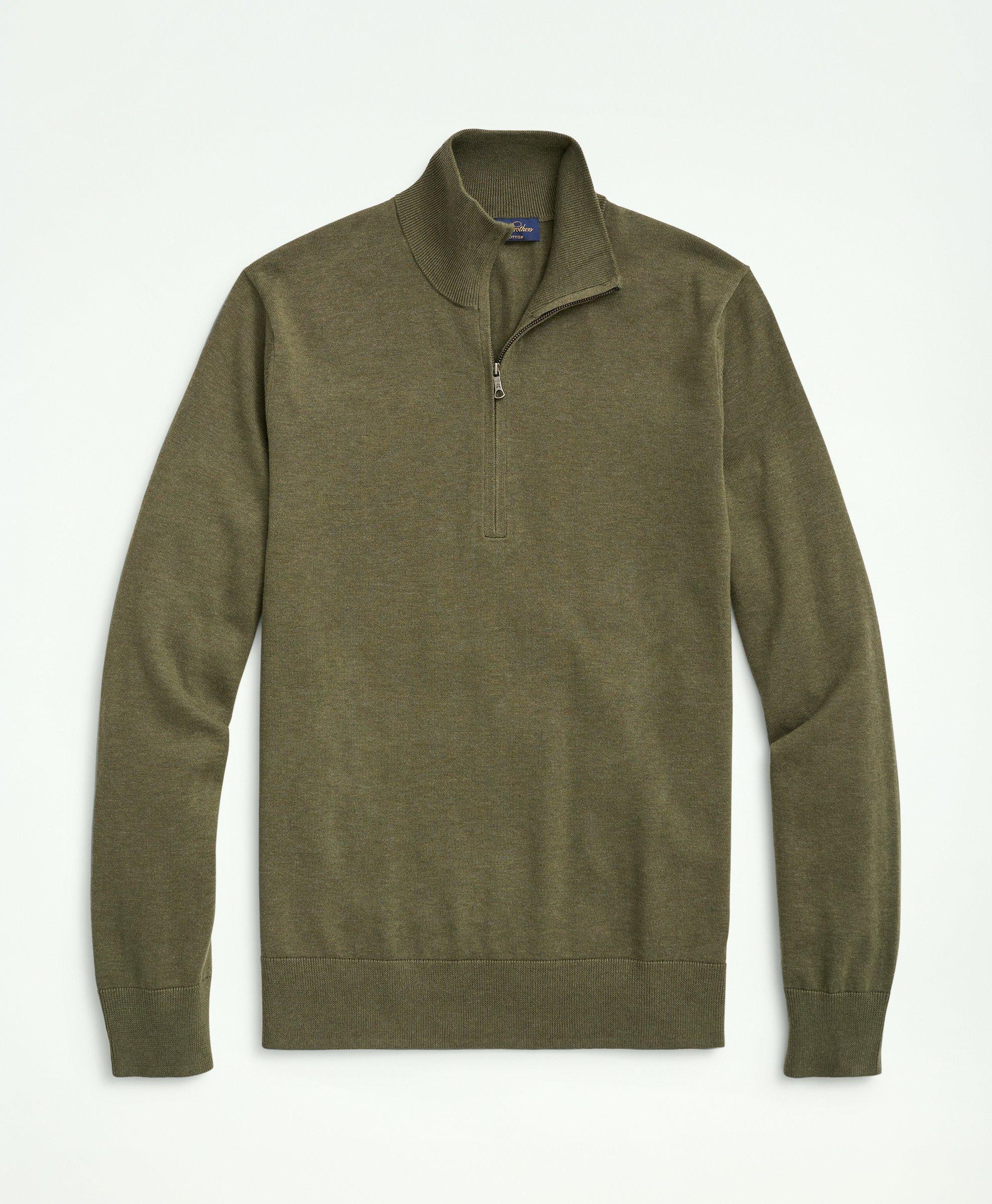 Brooks Brothers Supima Cotton Half-zip Sweater In Green