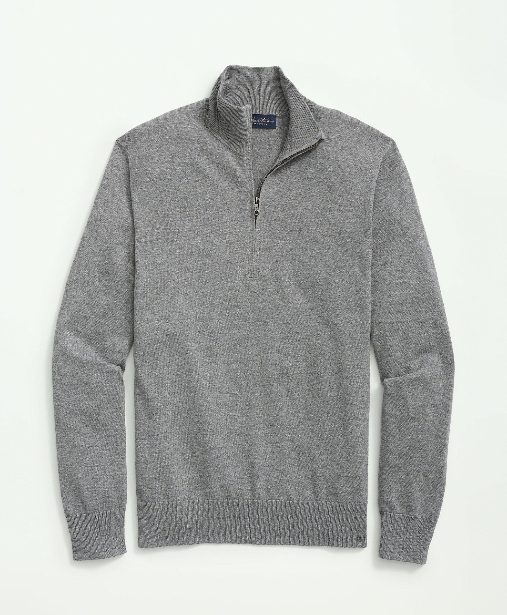 BROOKS BROTHERS SUPIMA COTTON HALF-ZIP SWEATER | GREY HEATHER | SIZE XL