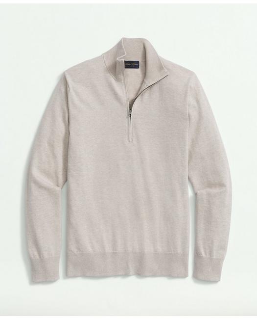 Brooks Brothers Supima Cotton Half-zip Sweater | Oatmeal Heather | Size Xl