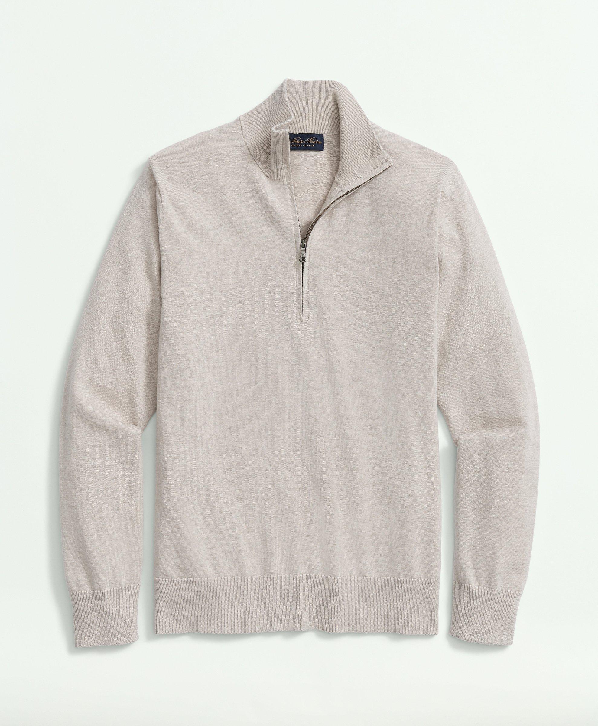 Brooks Brothers Supima Cotton Half-zip Sweater | Oatmeal Heather | Size Xl