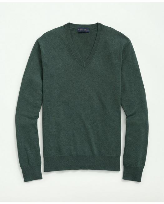 Brooks Brothers Supima Cotton V-neck Sweater | Dark Green Heather | Size Xl