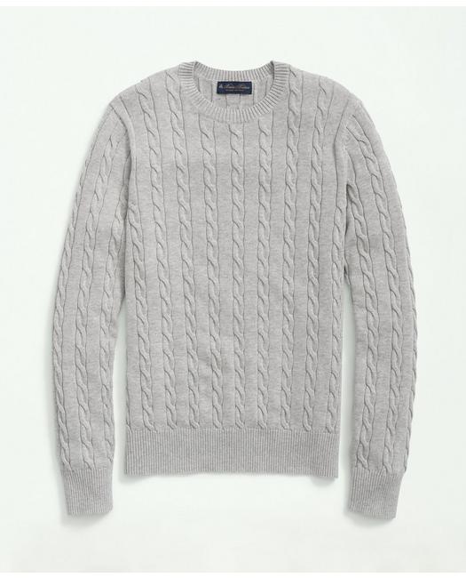 Brooks Brothers Supima Cotton Cable Crewneck Sweater | Grey | Size Medium