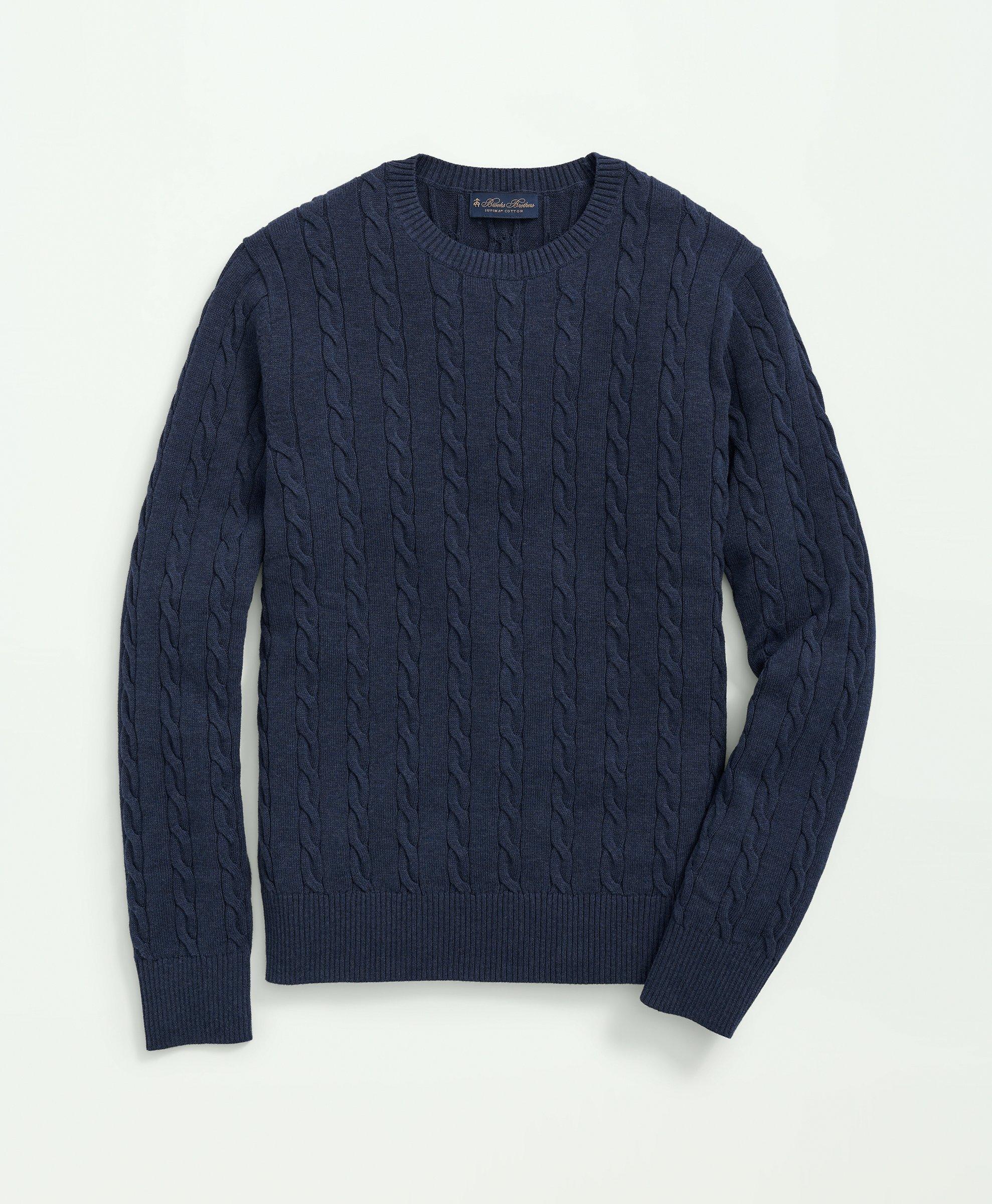 Brooks Brothers Supima Cotton Cable Crewneck Sweater | Navy Heather | Size Large
