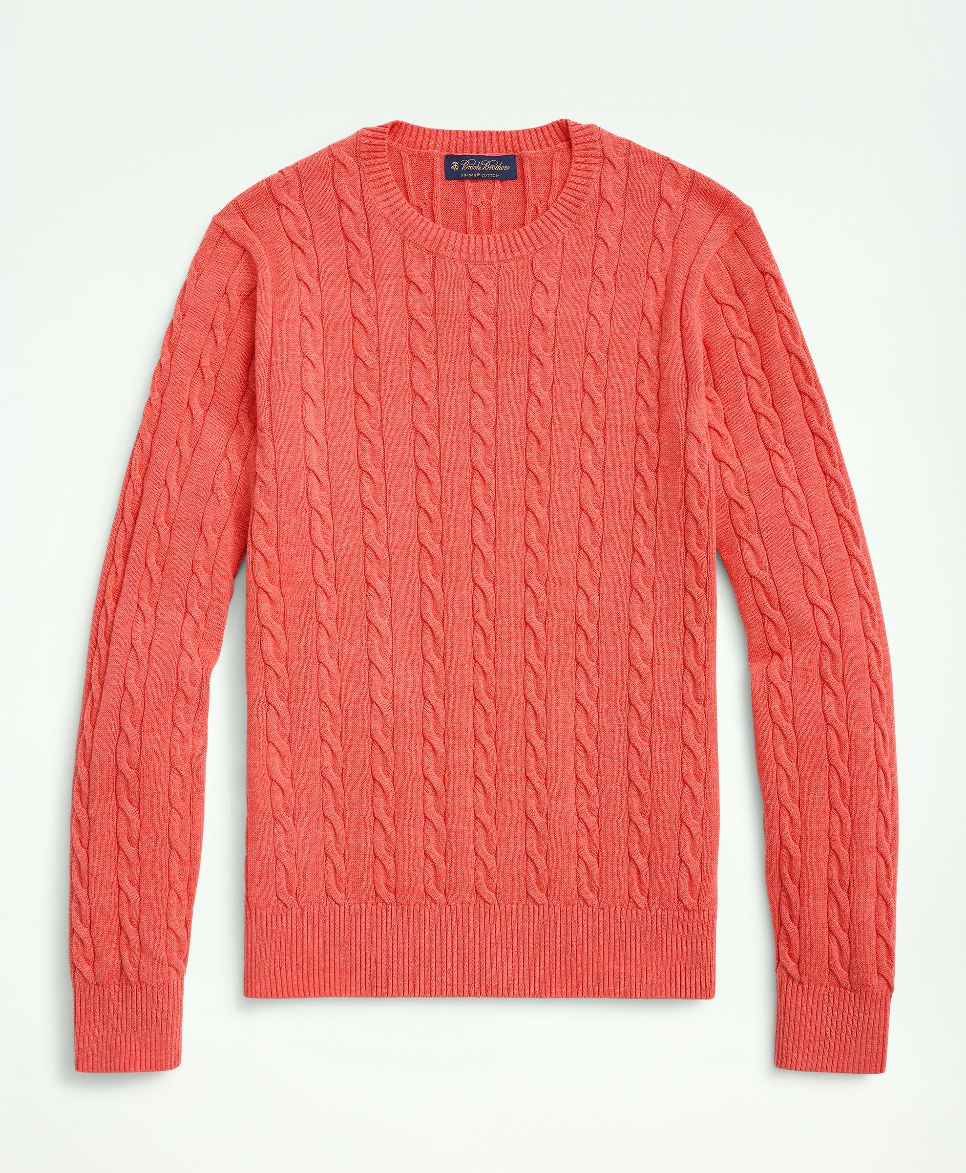 Brooks Brothers Supima Cotton Cable Crewneck Sweater | Red Heather | Size Small