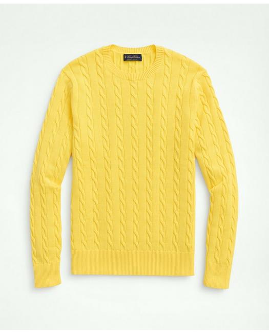 Brooks Brothers Supima Cotton Cable Crewneck Sweater | Yellow | Size Small