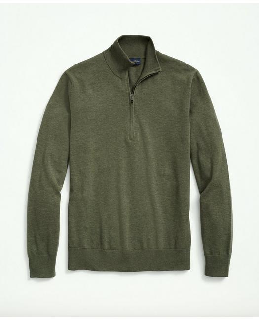 Brooks Brothers Supima Cotton Half-zip Sweater | Dark Green Heather | Size Small
