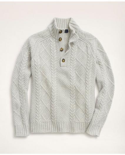 Merino Wool Mock Neck Aran Cable Sweater