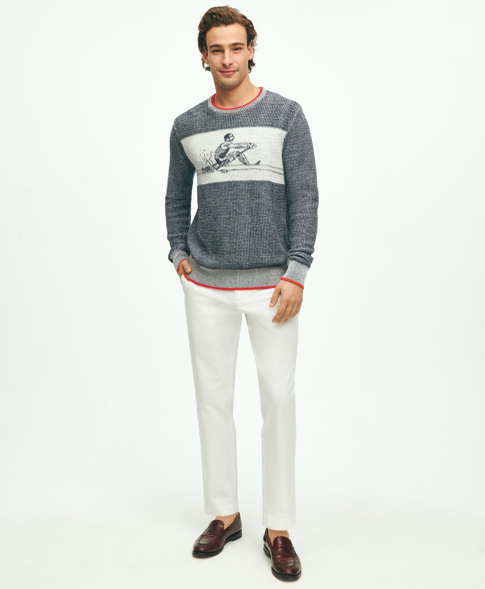 Brooks Brothers Supima Cotton Intarsia Rower Crewneck Sweater | Navy | Size Xl