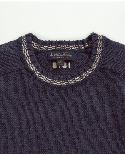 Cotton-Linen Tipped Jacquard Crewneck Sweater