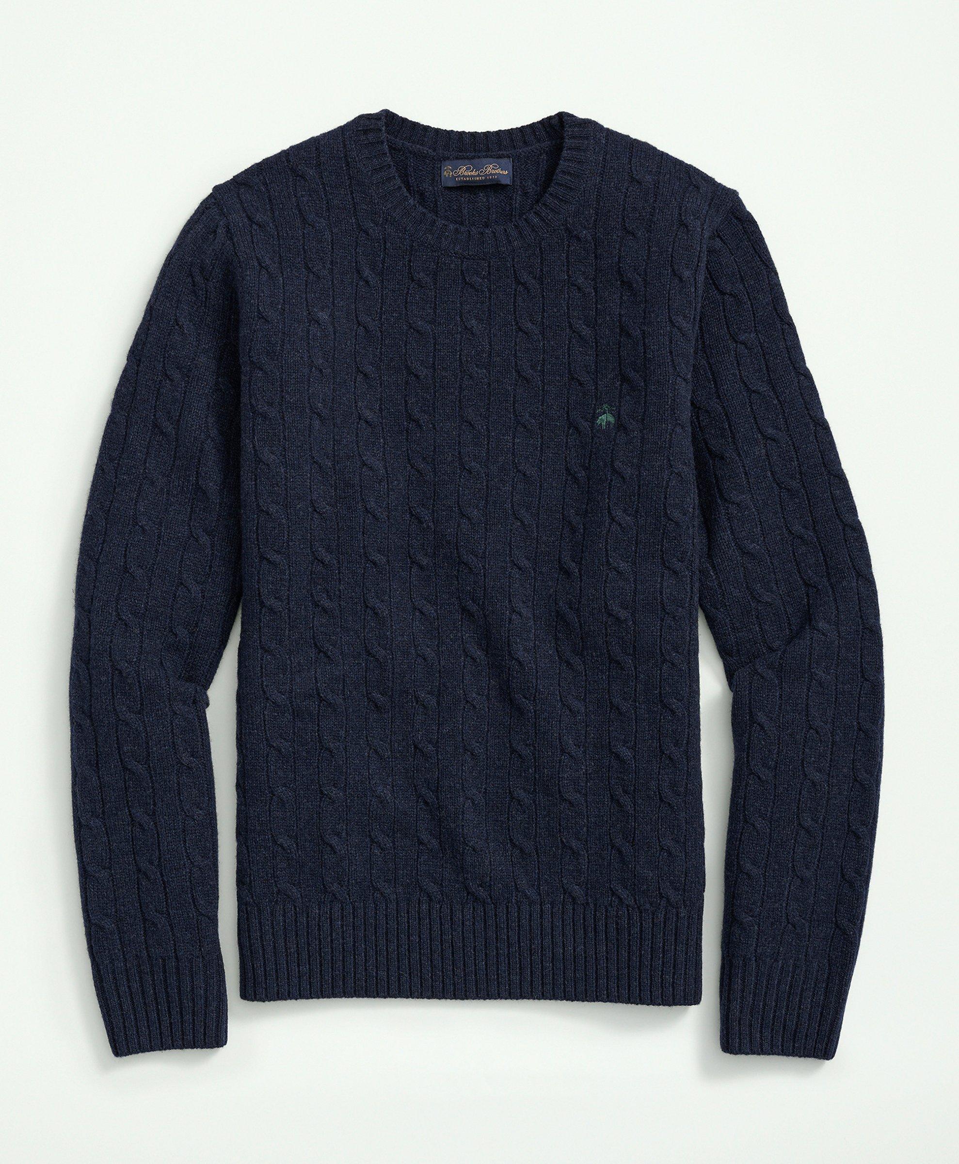 Brooks Brothers Lambswool Cable Knit Crewneck Sweater | Oxford Blue | Size Large