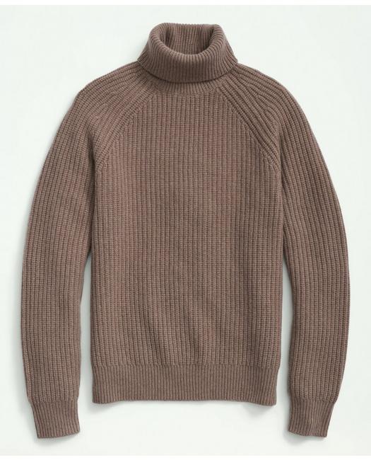 Brooks Brothers Merino Wool Cashmere English Rib Turtleneck Sweater | Taupe | Size Xl