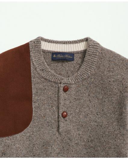 Merino Donegal Wool Shoulder Patch Henley Sweater