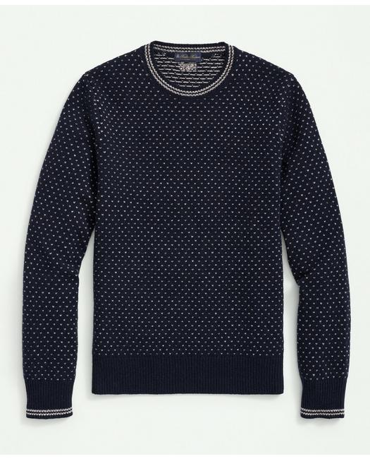 Brooks Brothers Merino Wool Crewneck Dot Jacquard 1818 Sweater | Navy | Size Large