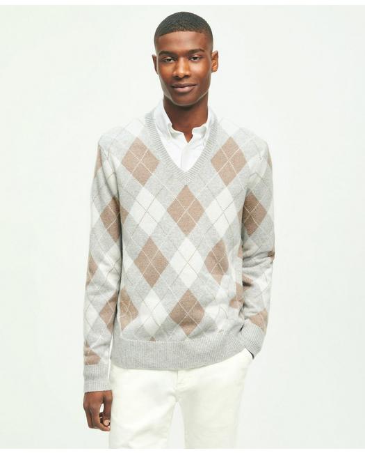 Brooks Brothers Merino Wool Cashmere Argyle Sweater | Grey | Size Small