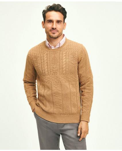 Camel Hair Cable Knit Crewneck Sweater