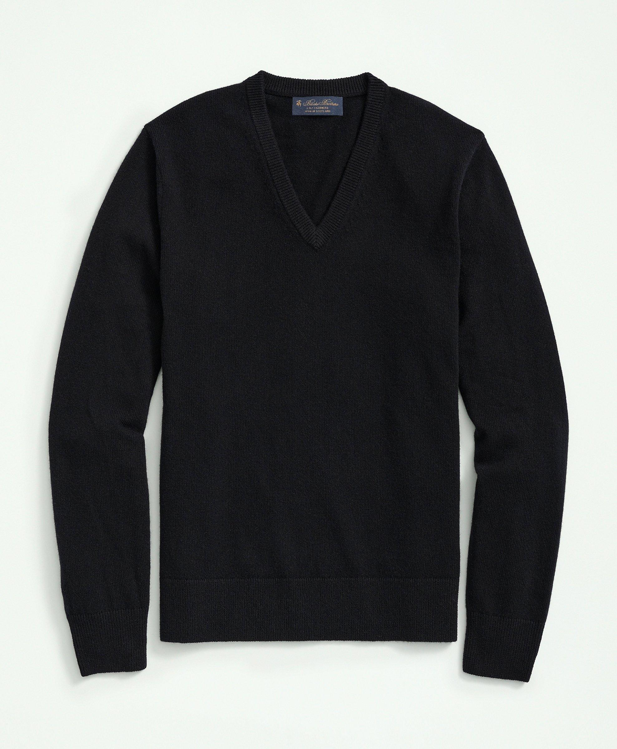 Brooks Brothers 3-ply Cashmere V-neck Sweater | Black | Size Xs