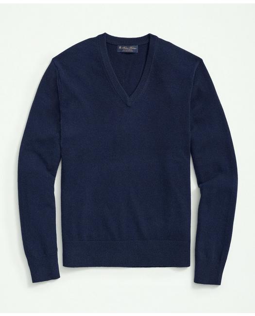 Brooks Brothers 3-ply Cashmere V-neck Sweater | British Blue | Size Xl