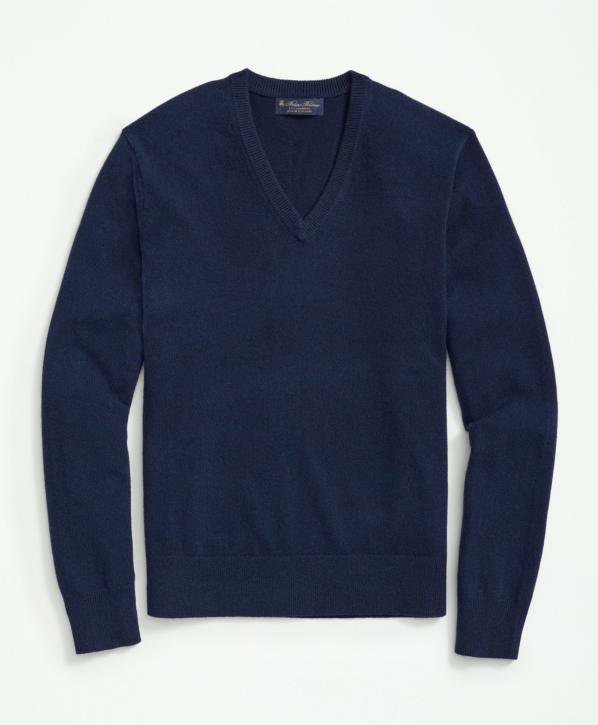 Brooks Brothers 3-ply Cashmere V-neck Sweater | British Blue | Size Xl