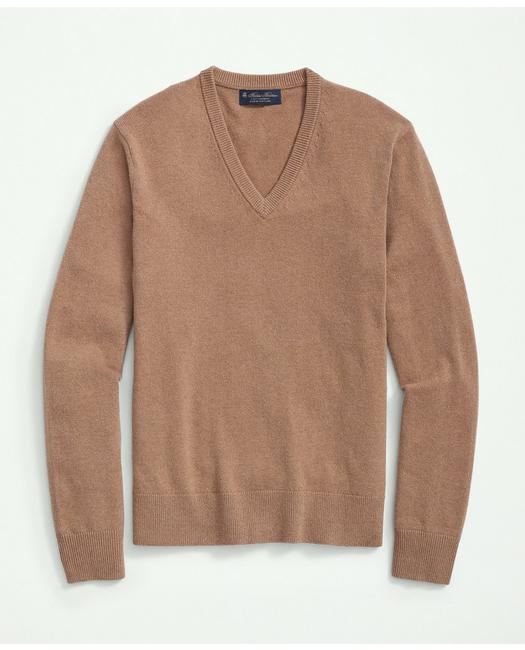 Brooks Brothers 3-ply Cashmere V-neck Sweater | Brown | Size Small