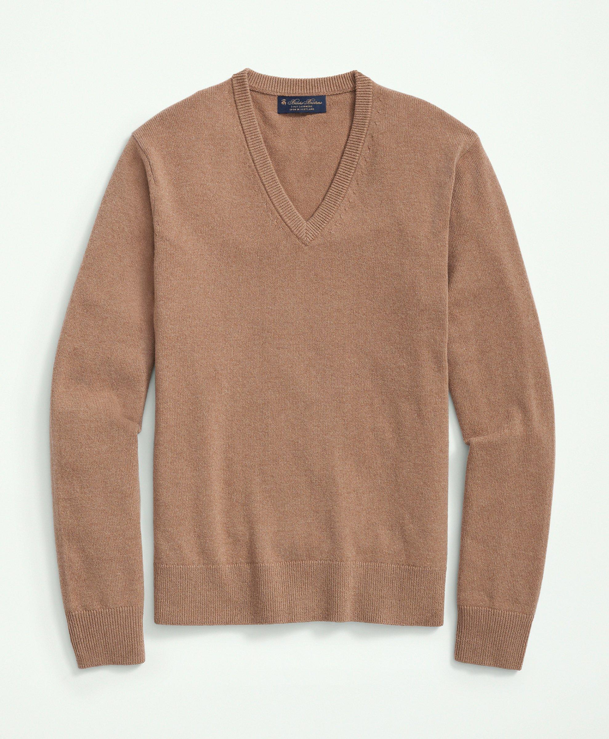 Brooks Brothers 3-ply Cashmere V-neck Sweater | Brown | Size Small