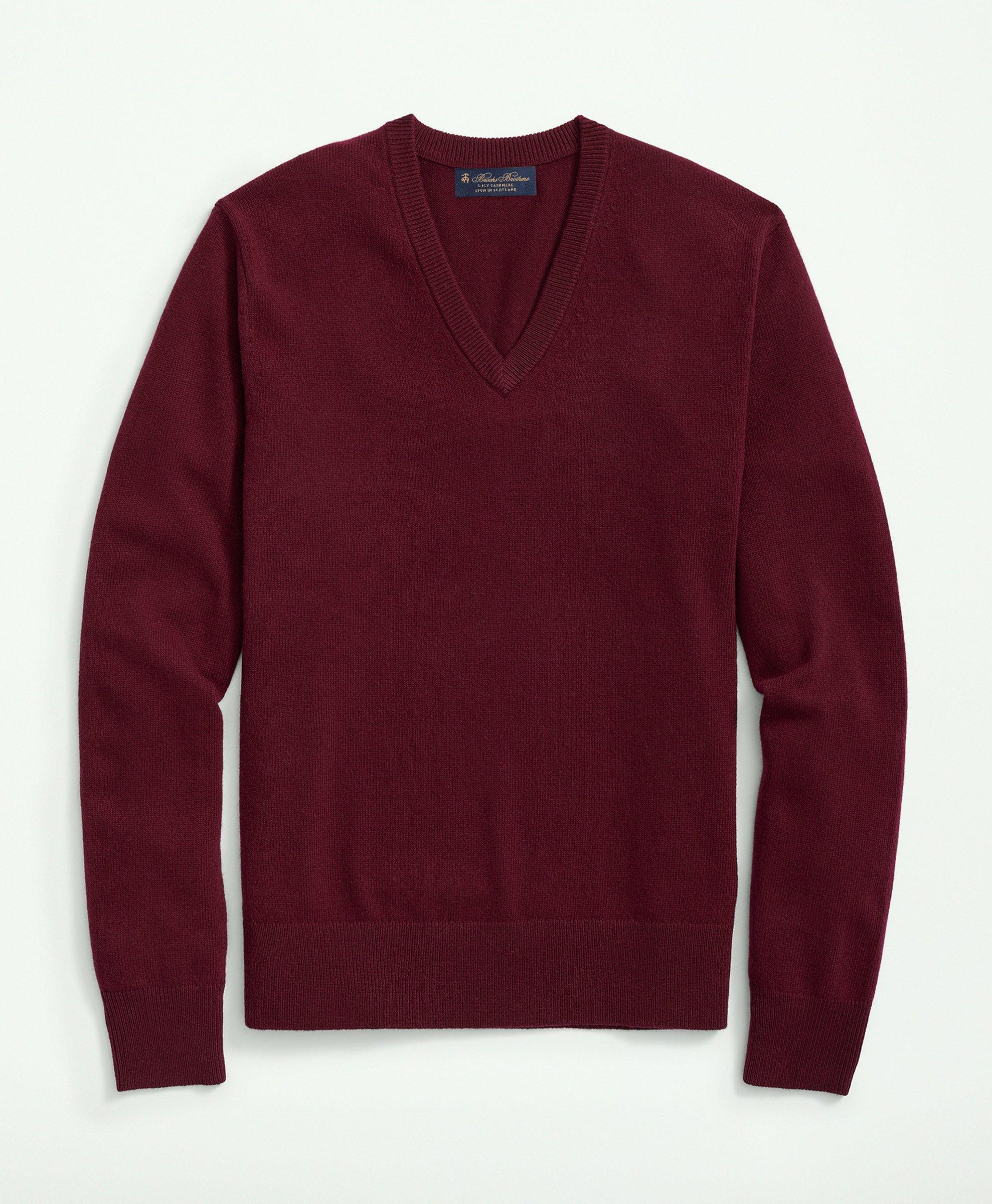 BROOKS BROTHERS 3-PLY CASHMERE V-NECK SWEATER | CABERNET | SIZE XS